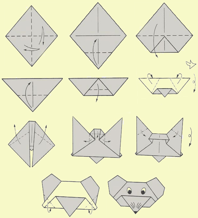 Оригами - делаем забавного мышонка